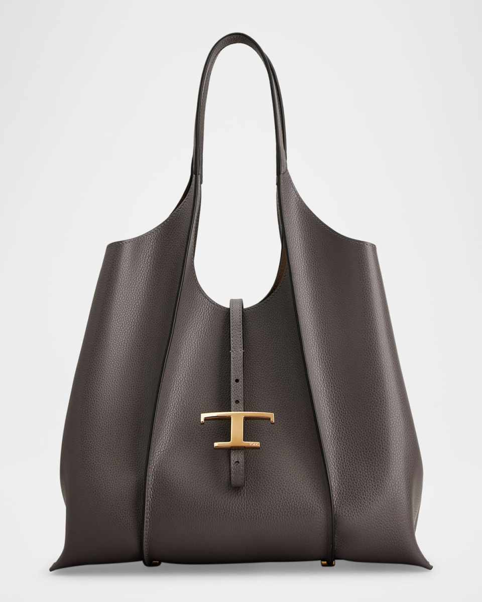 T Pendant Leather Shopper Tote Bag